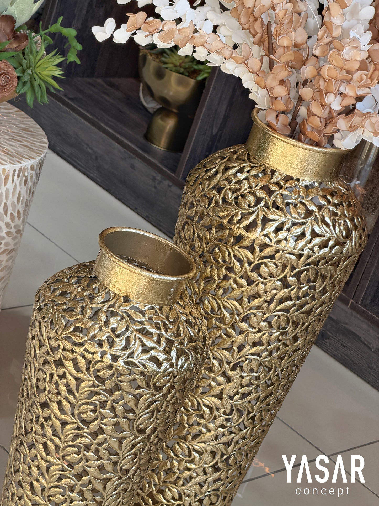 Arezzo Metal Yer Vazosu Set 25x55 Cm ve 28x72 Cm