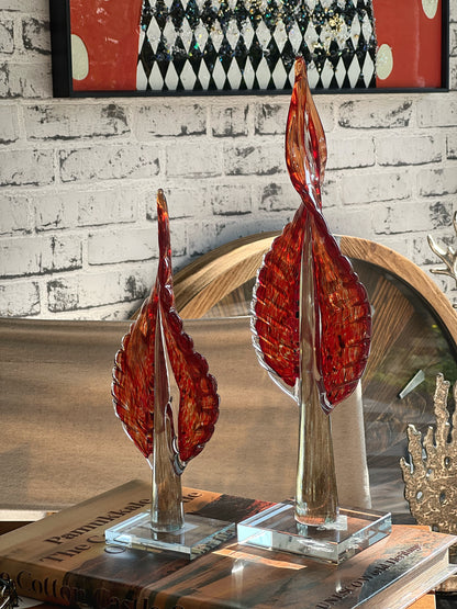 Silvanis Cam Yaprak Obje Set Turuncu Kırmızı