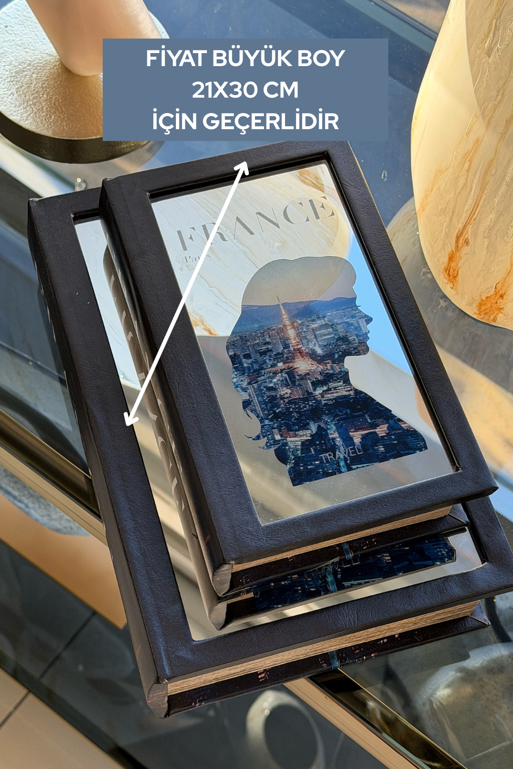 France  Aynalı Dekoratif Kitap Kutu 21x30 Cm