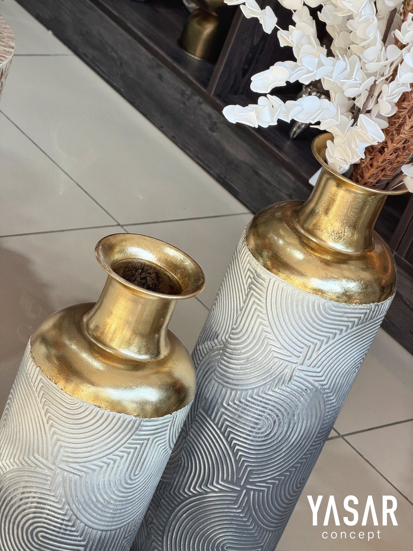 Bellisse Metal Yer Vazosu Set 19x50 Cm ve 20x63 Cm