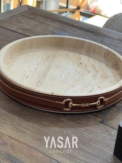 Lederra Traverten Mermer Deri Tepsi 25 Cm