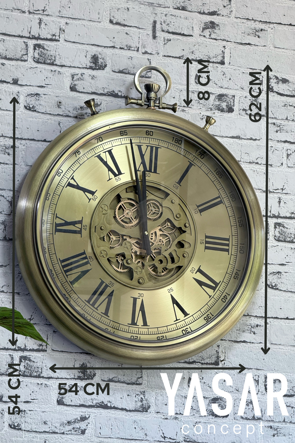 Chronovia Metal Çarklı Duvar Saati Antik Gold 60 Cm