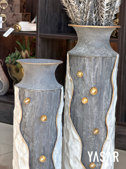 Craquele Metal Yer Vazosu Set 15x55 Cm ve 17x65 Cm