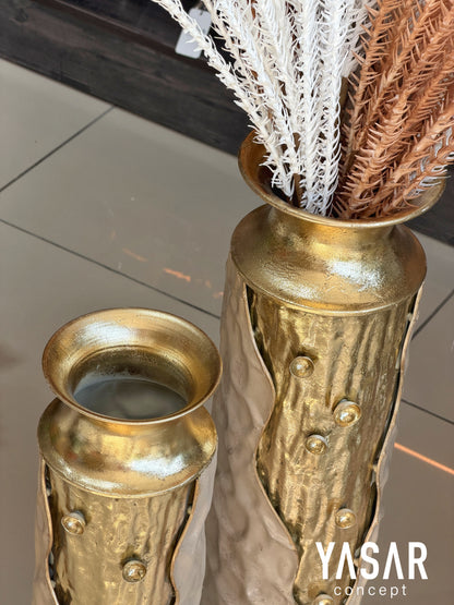 Cravellea Metal Yer Vazosu Set 15x55 Cm ve 17x65 Cm