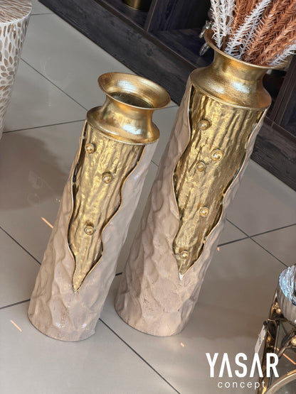 Cravellea Metal Yer Vazosu Set 15x55 Cm ve 17x65 Cm