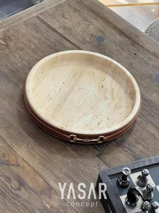 Lederra Traverten Mermer Deri Tepsi 25 Cm