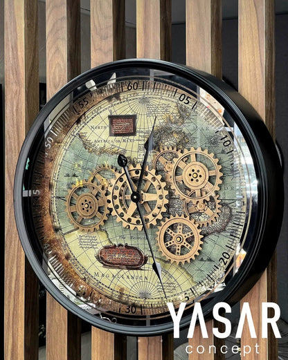 Earthline, Dünya Haritalı Metal Çarklı Duvar Saati 60 Cm