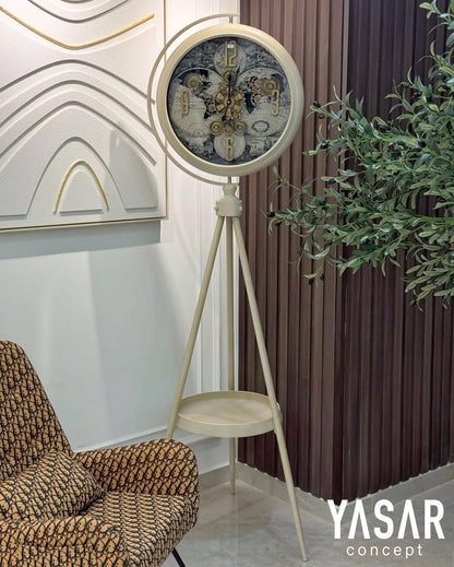 Longitude Dünya Haritalı Metal Çarklı Tripod Ayaklı Saat