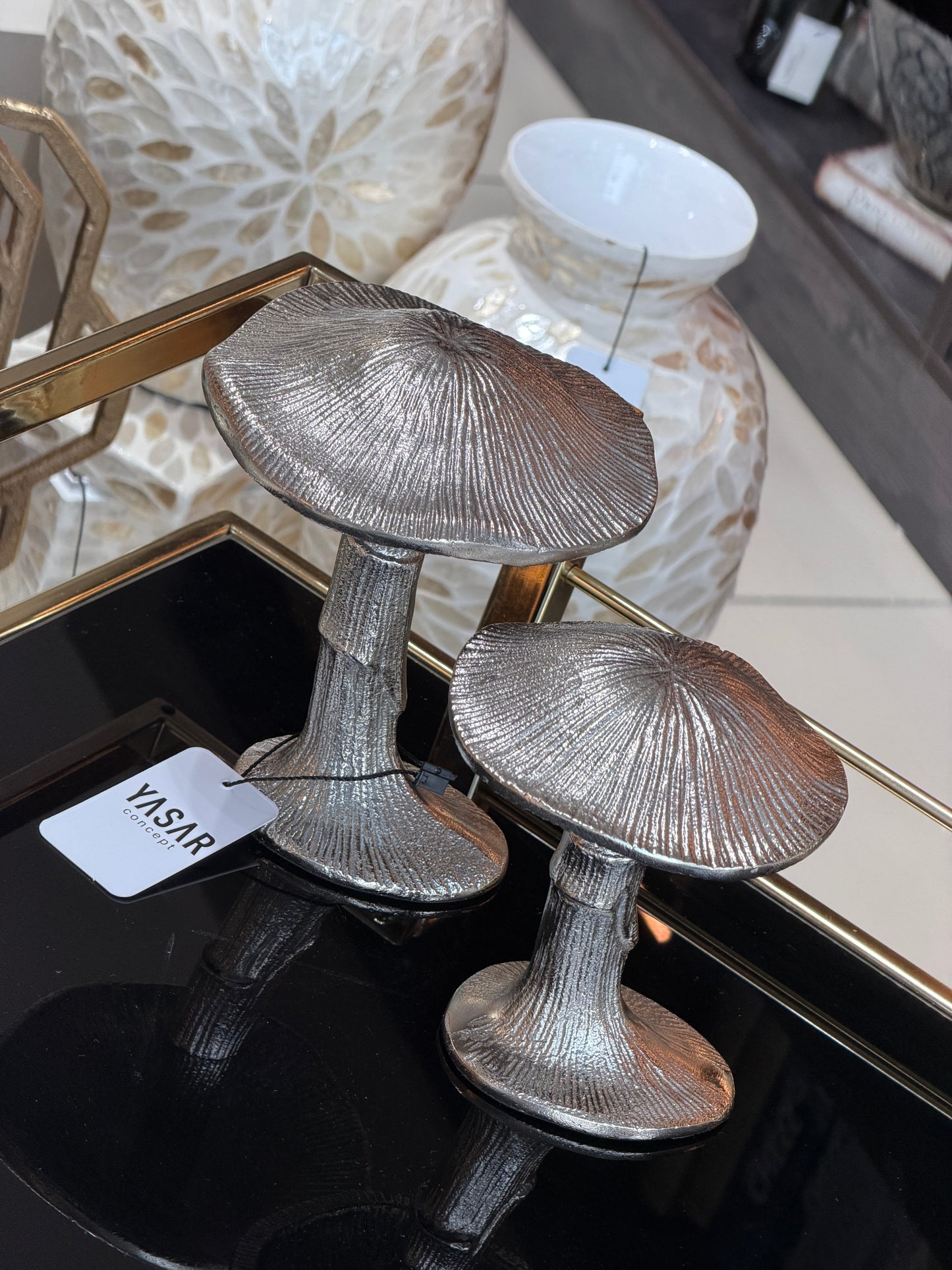 Morchea Metal Mantar Dekor Set Gümüş
