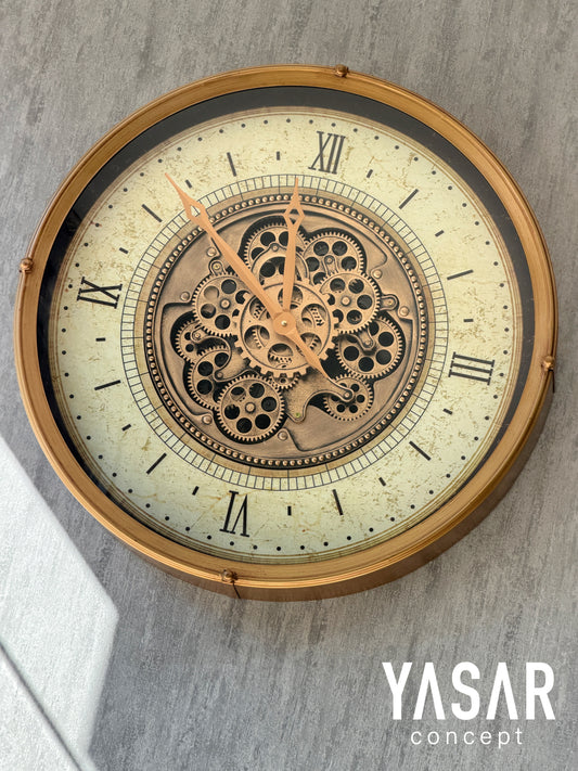 Chronowheel Metal Çarklı Duvar Saati Antik Gold 60 Cm