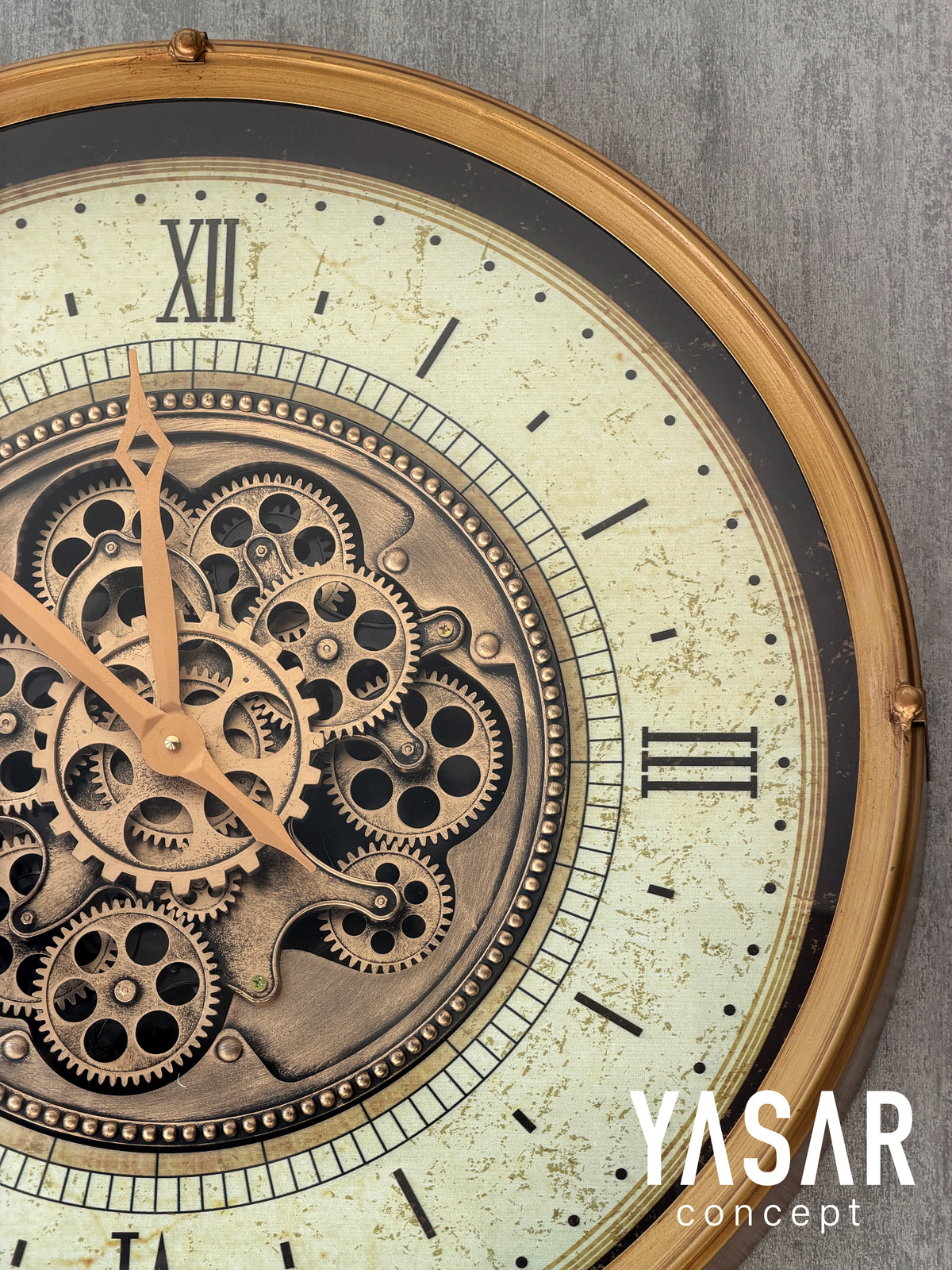 Chronowheel Metal Çarklı Duvar Saati Antik Gold 60 Cm
