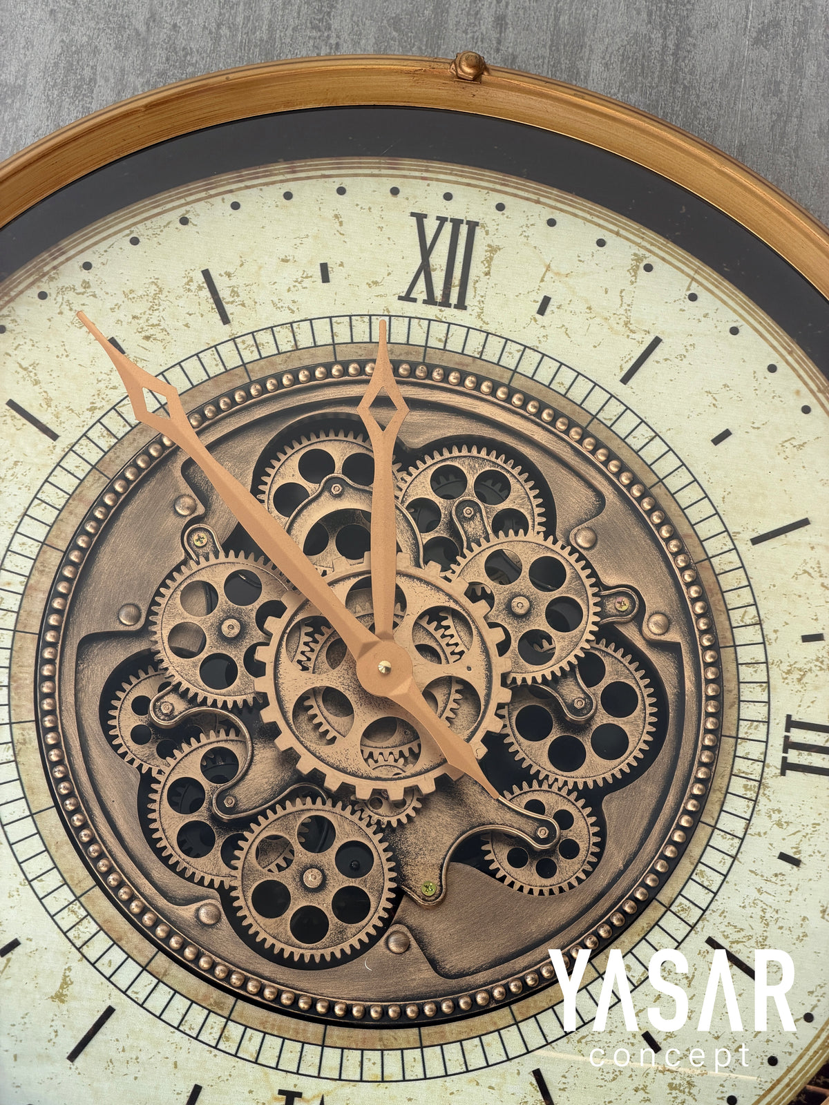 Chronowheel Metal Çarklı Duvar Saati Antik Gold 60 Cm