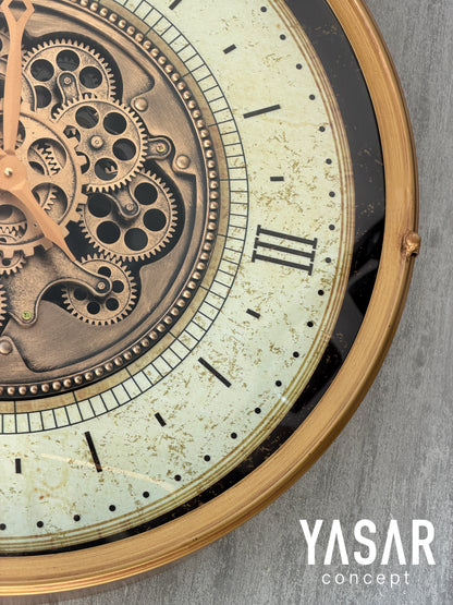 Chronowheel Metal Çarklı Duvar Saati Antik Gold 60 Cm