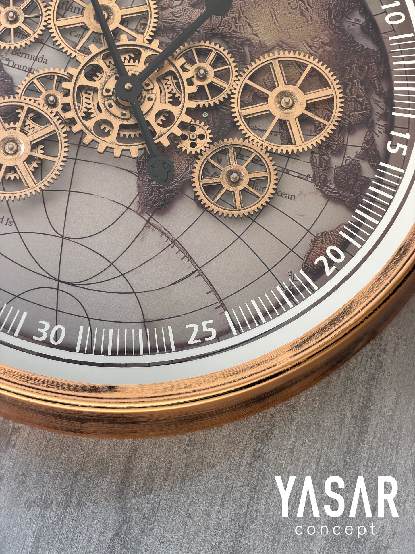 Eastern Clock Dünya Haritalı Metal Çarklı Duvar Saati 60 Cm