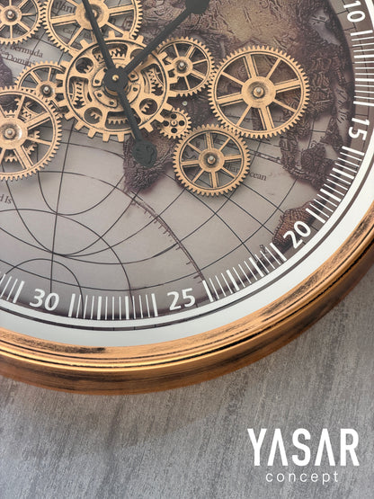 Eastern Clock Dünya Haritalı Metal Çarklı Duvar Saati 60 Cm
