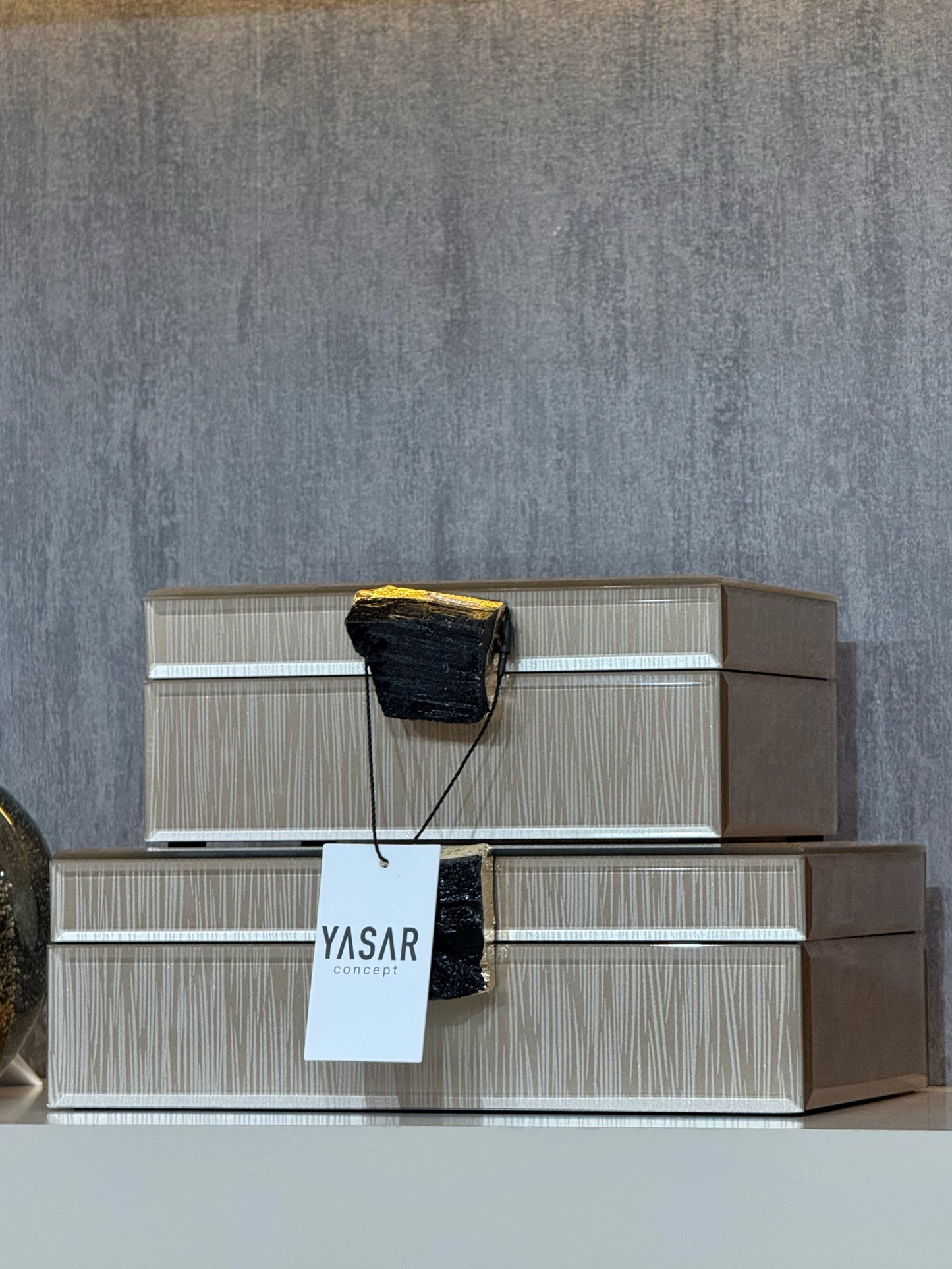 Miravia Dekoratif Cam Kutu Doğal Taşlı Vizon Set