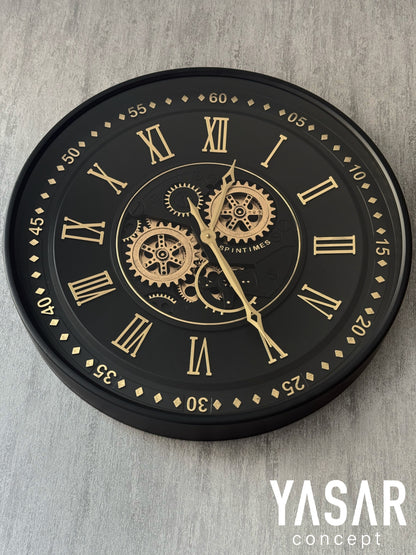 Obsidian Metal Çarklı Duvar Saati 60 Cm