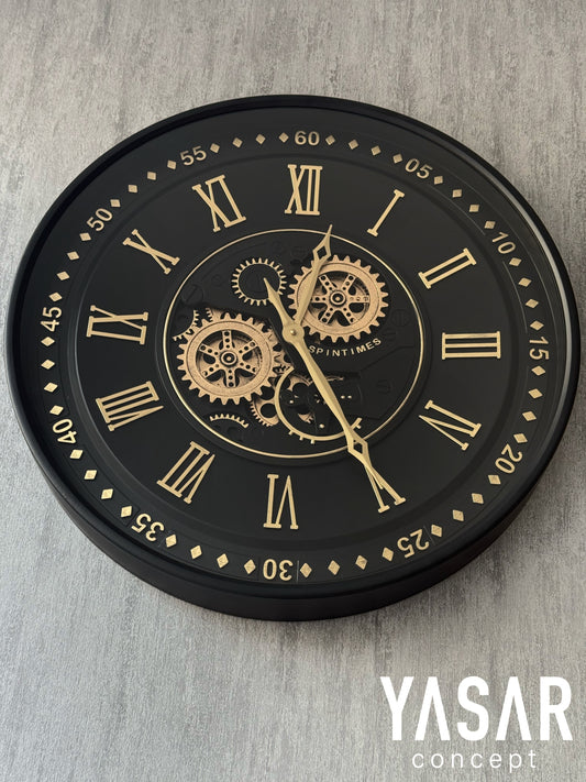 Obsidian Metal Çarklı Duvar Saati 60 Cm