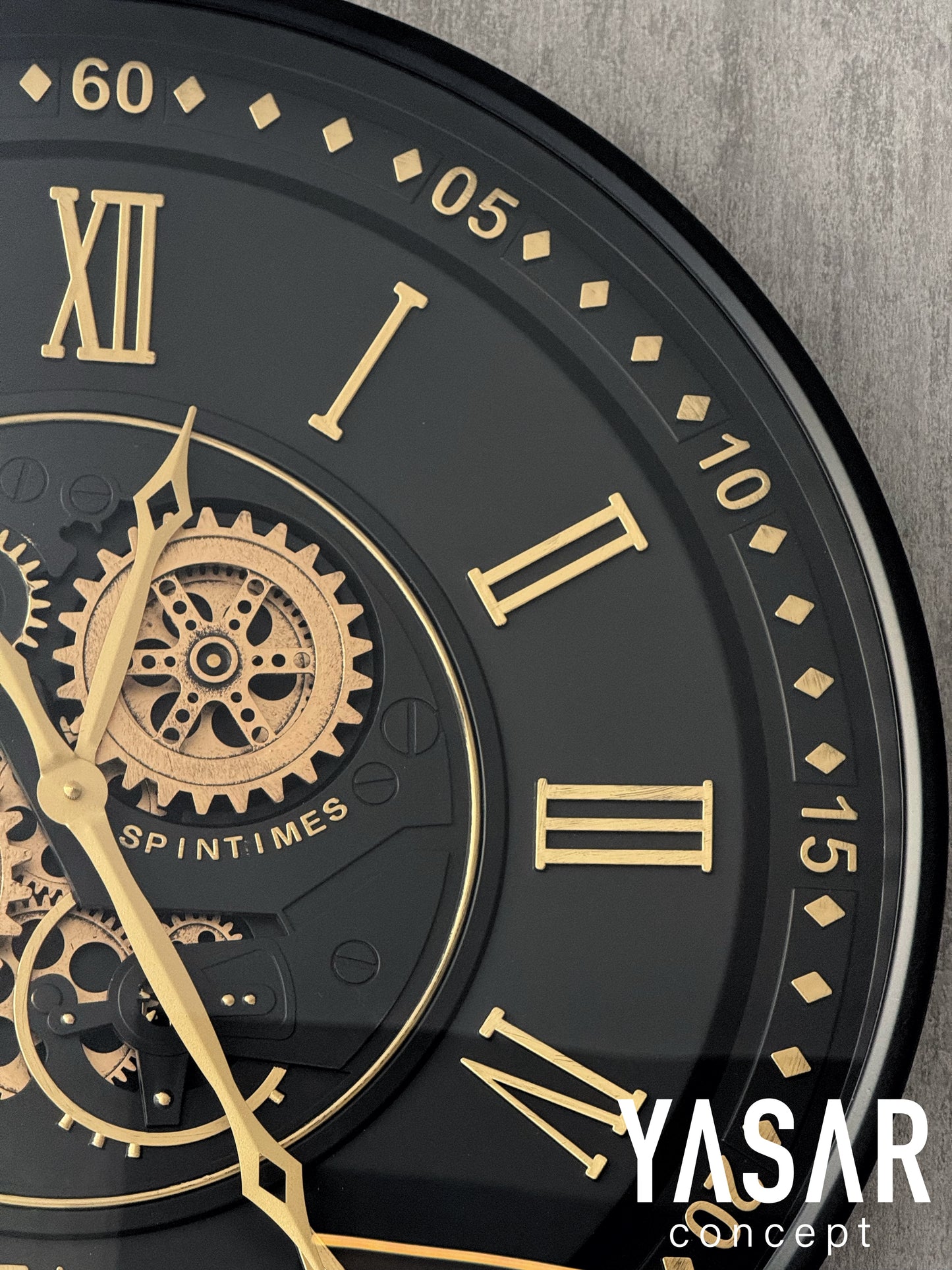 Obsidian Metal Çarklı Duvar Saati 60 Cm