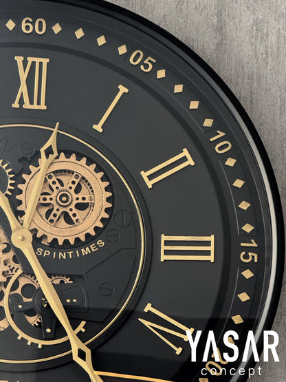 Obsidian Metal Çarklı Duvar Saati 60 Cm