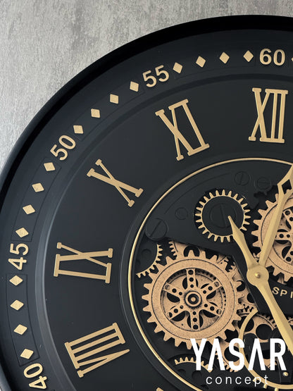 Obsidian Metal Çarklı Duvar Saati 60 Cm