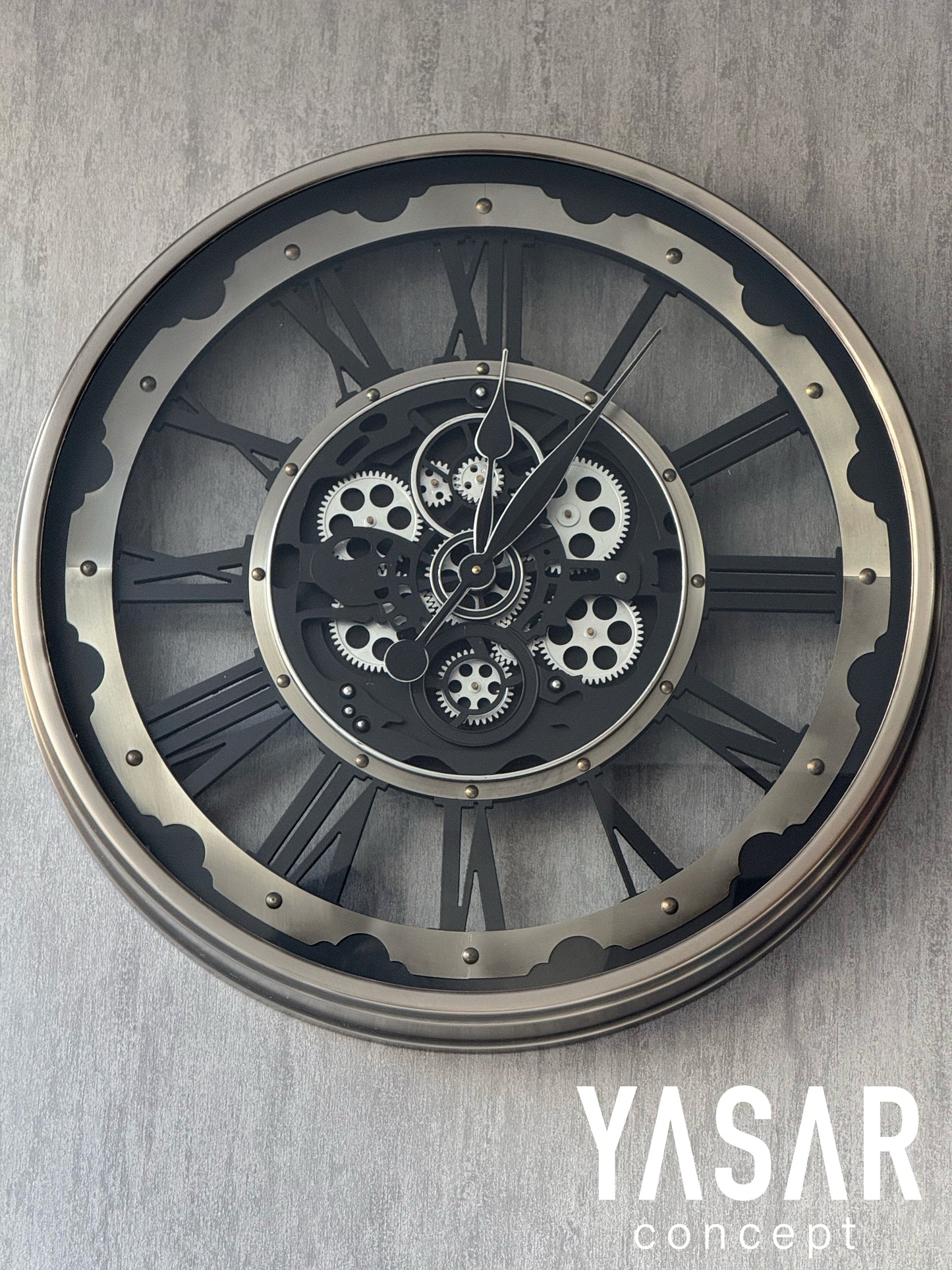 Silvengine Metal Çarklı Duvar Saati 66 Cm