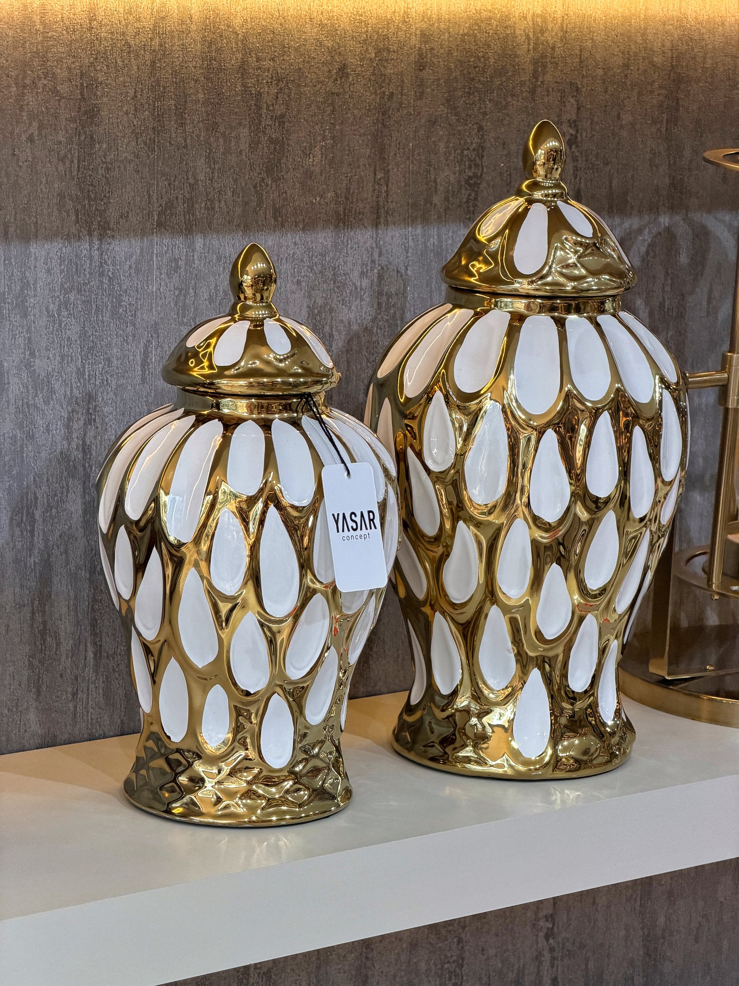 Aurum Seramik Küp Kapaklı Vazo Set Gold