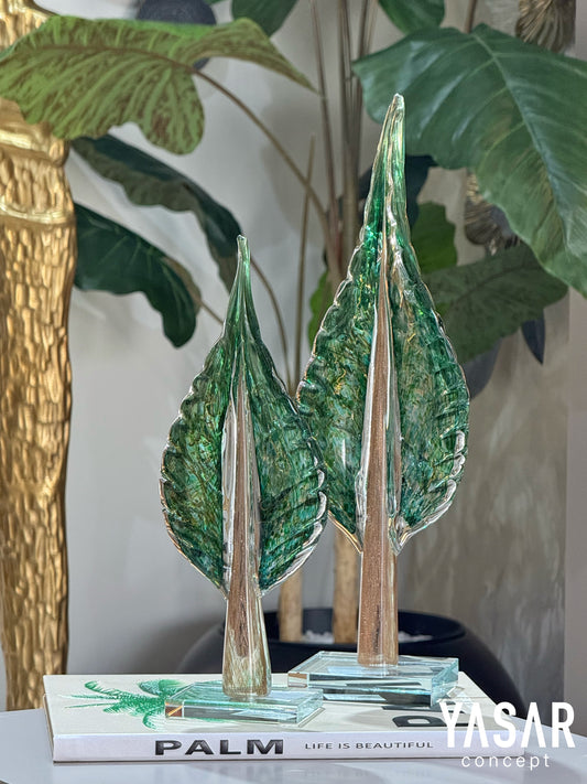 Silvanis Cam Yaprak Obje Set Yeşil