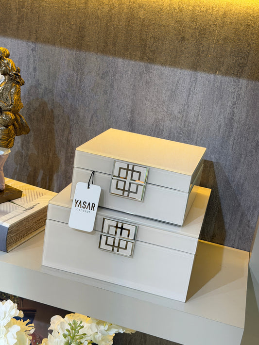 Zafielle Dekoratif Cam Kutu Set Beyaz