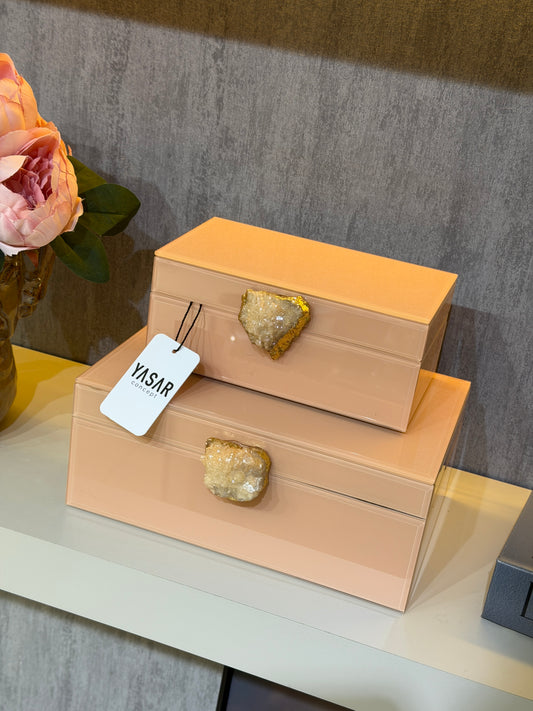 Stonelith Dekoratif Cam Kutu Set Somon Bej