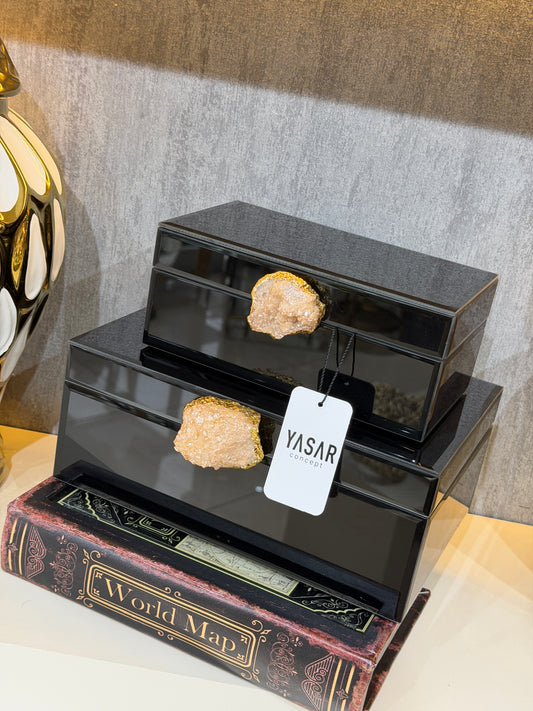 Stonelith Dekoratif Cam Kutu Set Siyah