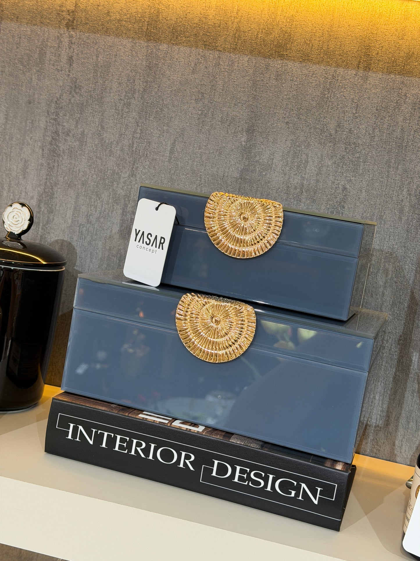 Glacielle Dekoratif Cam Kutu Set Gri