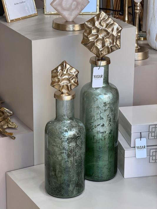 Celadon Kapaklı Cam Vazo Set Yeşil