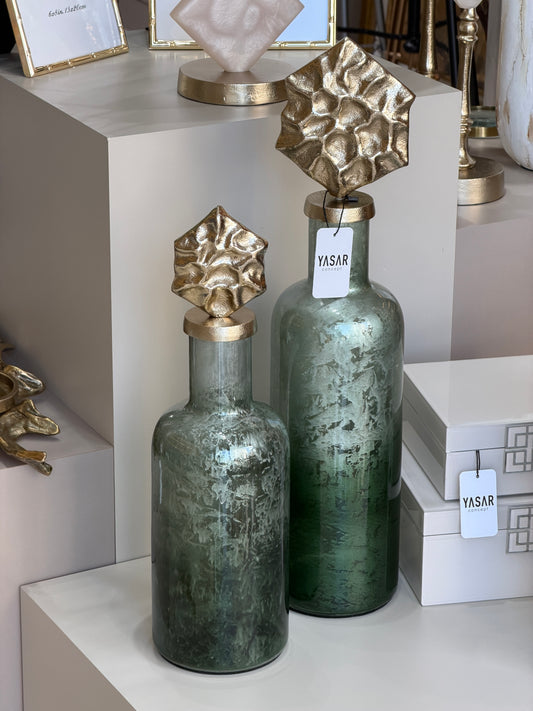 Celadon Kapaklı Cam Vazo Set Yeşil