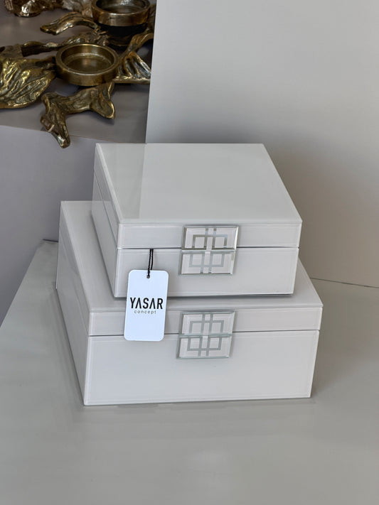 Zafielle Dekoratif Cam Kutu Set Beyaz