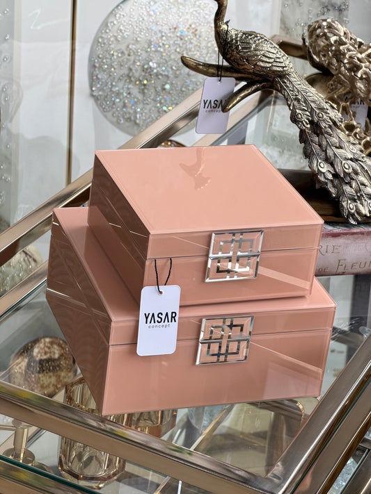 Zafielle Dekoratif Cam Kutu Set Somon Bej