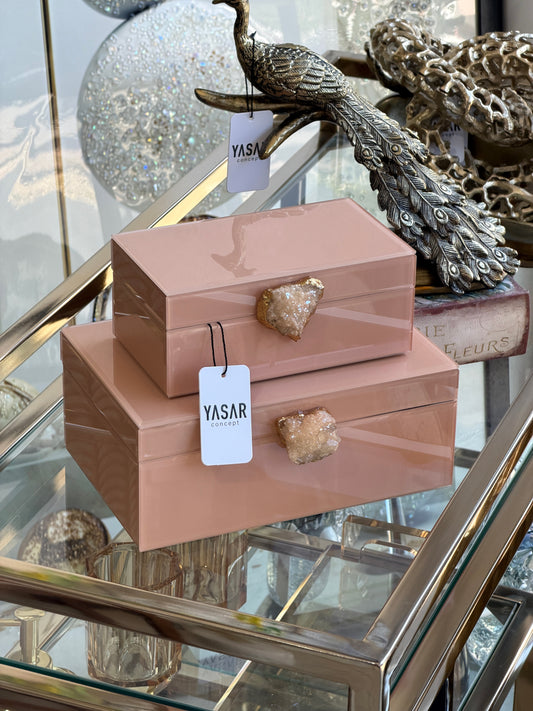 Stonelith Dekoratif Cam Kutu Set Somon Bej