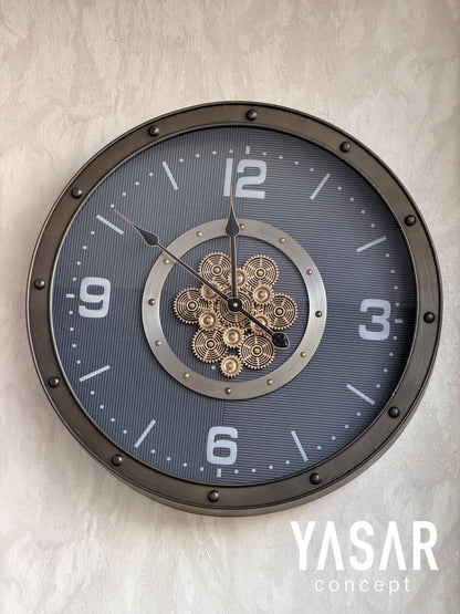Nocturon Metal Çarklı Duvar Saati 60 Cm