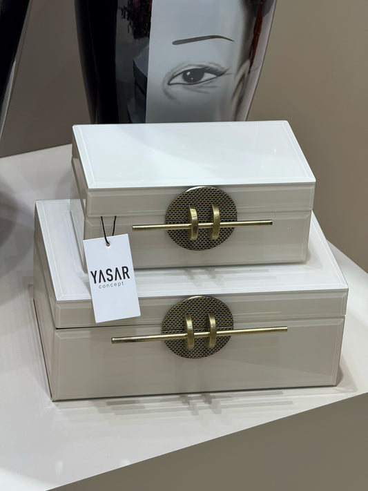 Linsta Dekoratif Cam Kutu Set Kırık Beyaz