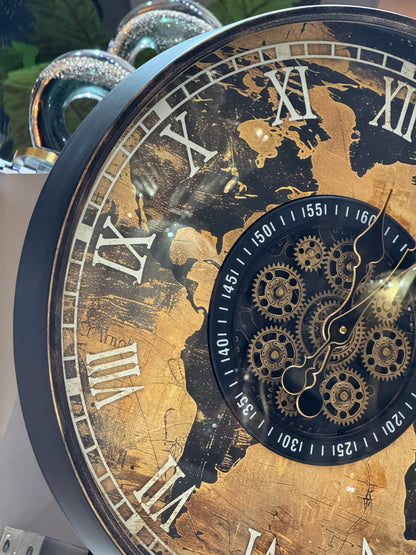 Worlddial Dünya Haritalı Metal Çarklı Duvar Saati 60 Cm