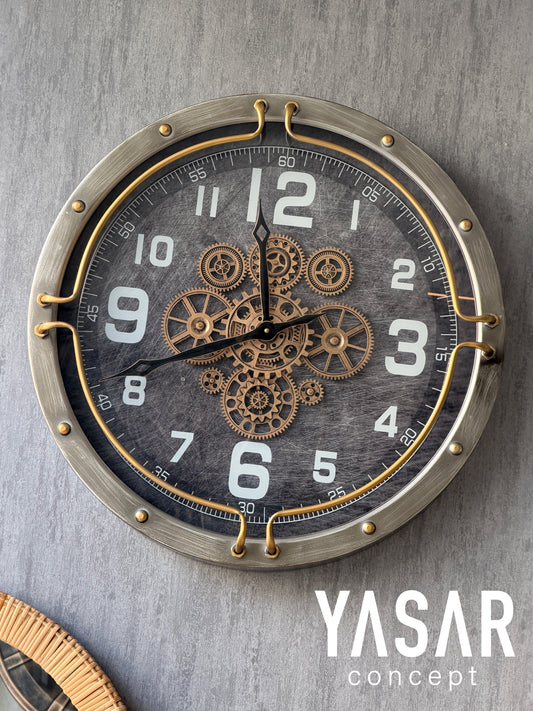 Twelve Metal Çarklı Duvar Saati 60 Cm