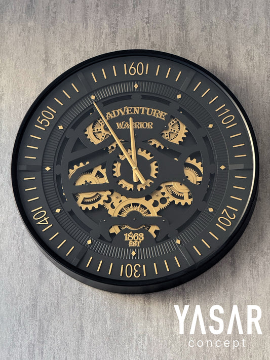 Adventure Metal Çarklı Duvar Saati Siyah 60 Cm