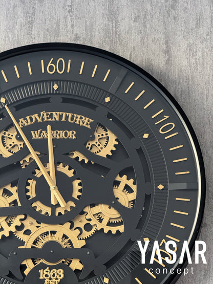 Adventure Metal Çarklı Duvar Saati Siyah 60 Cm