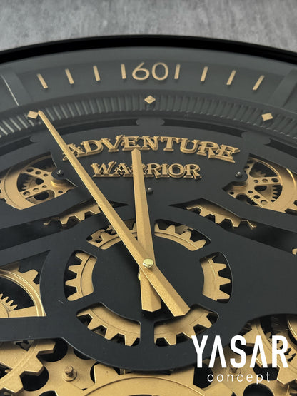 Adventure Metal Çarklı Duvar Saati Siyah 60 Cm