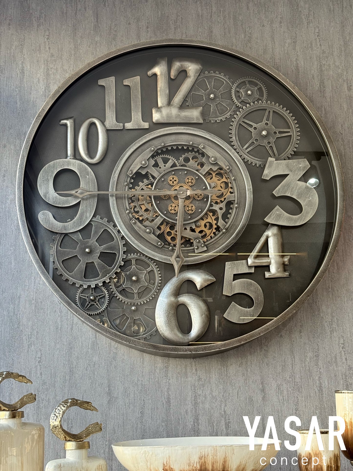 Horloge Metal Çarklı Duvar Saati 100 Cm