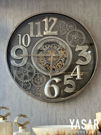 Horloge Metal Çarklı Duvar Saati 100 Cm