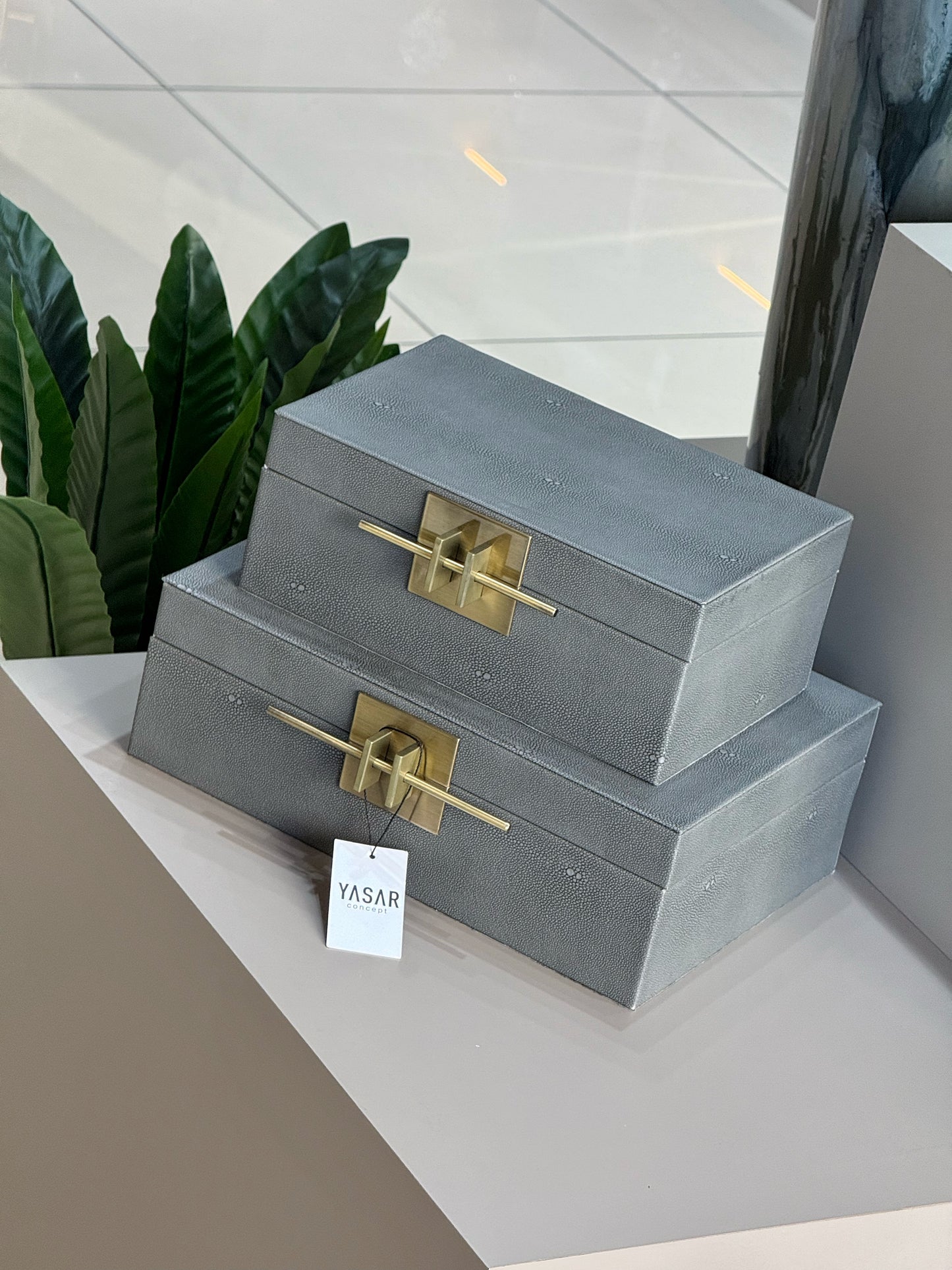 Pellettina Dekoratif Deri Kutu Set Gri