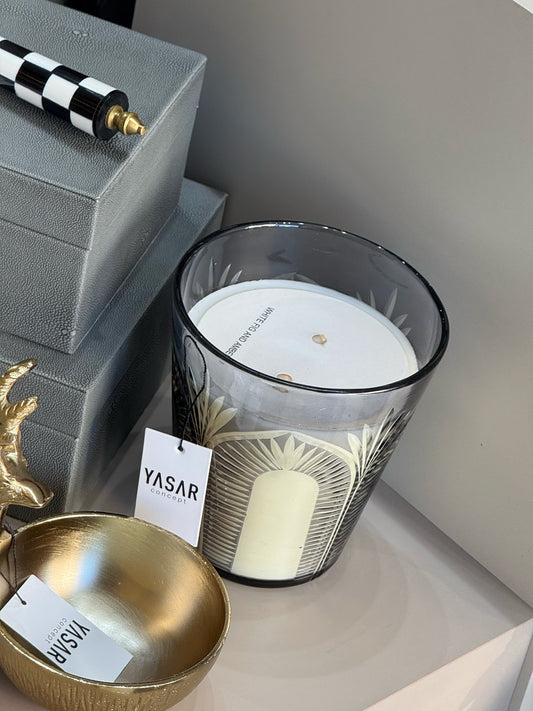 Marli Kesme Cam Mum Gri Büyük