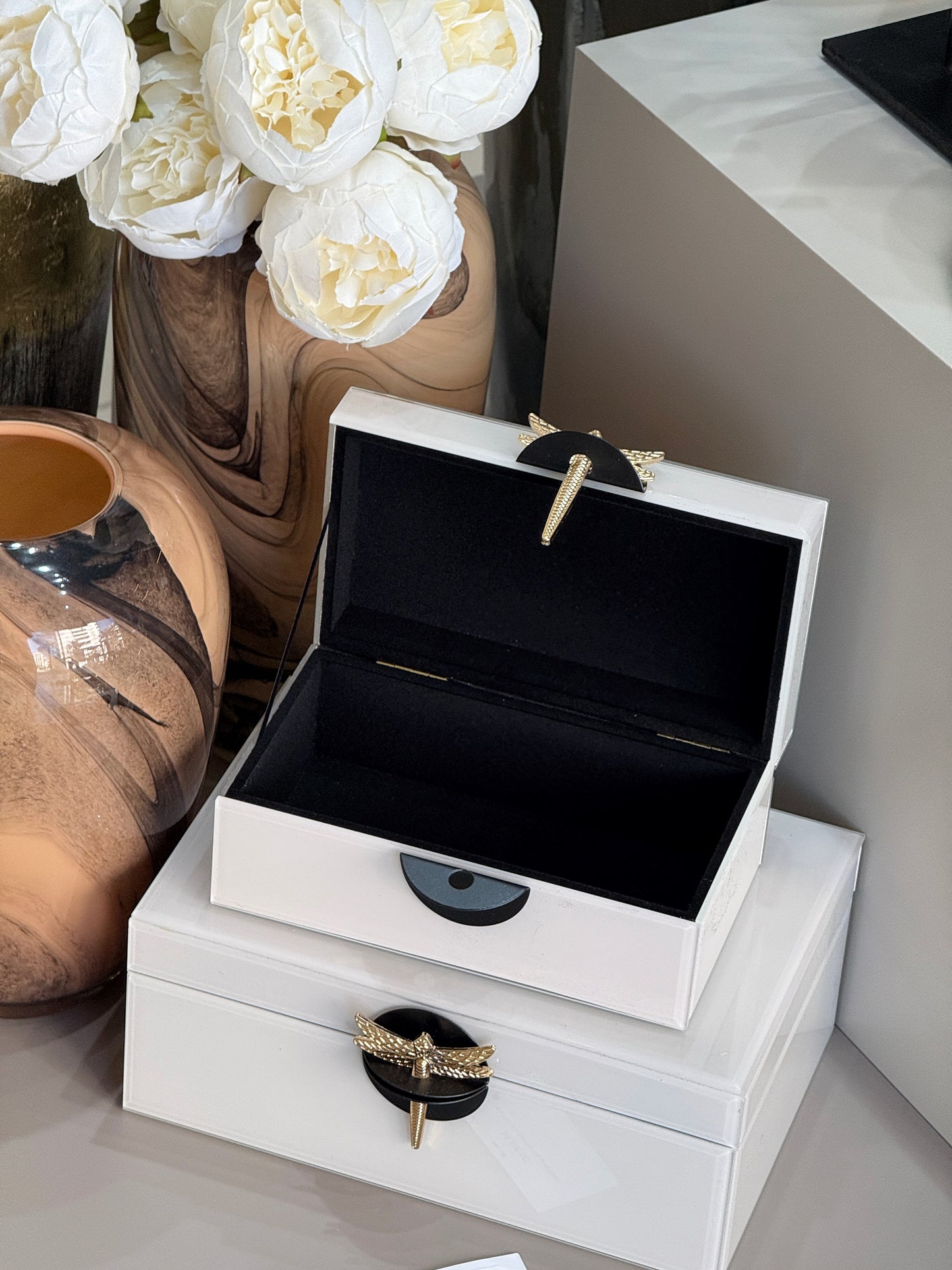 Dralisa Yusufçuk Dekoratif Cam Kutu Set Kırık Beyaz