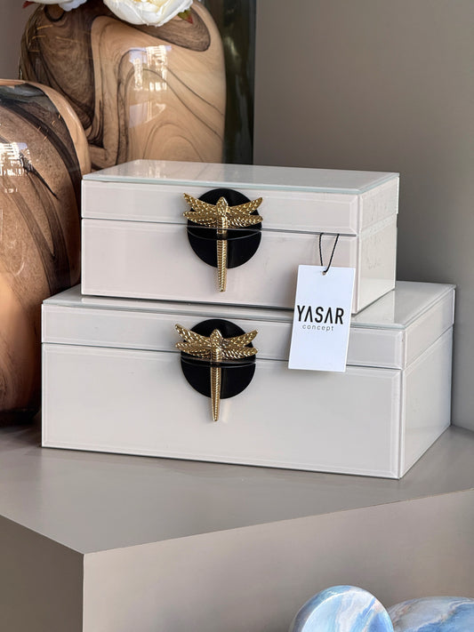 Dralisa Yusufçuk Dekoratif Cam Kutu Set Kırık Beyaz